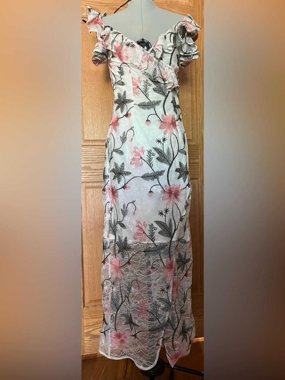 Anne Fontaine french designer Floral Lace Embroidered White & Pink Women's dress